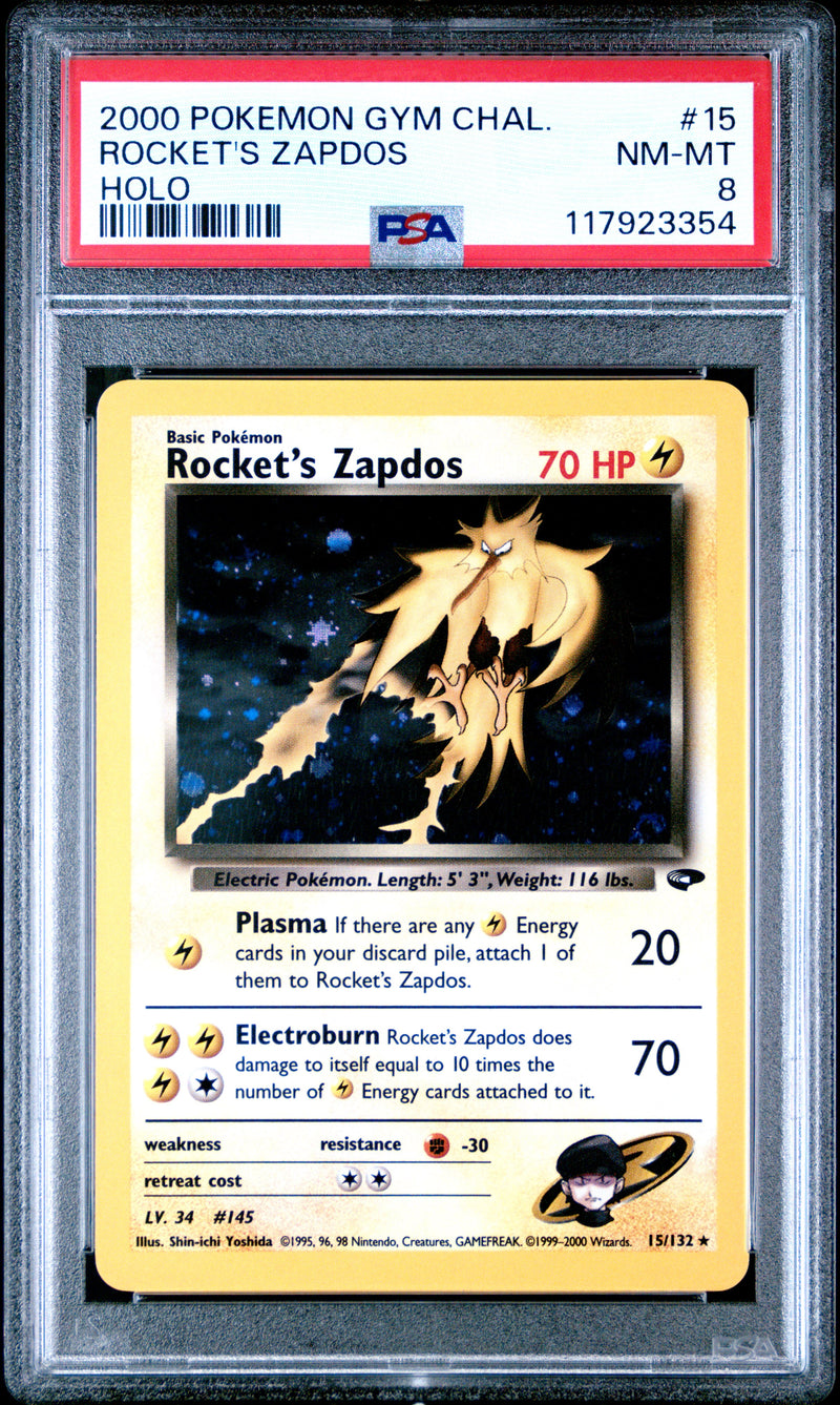 PSA 8 ROCKET'S ZAPDOS HOLO 2000 POKEMON GYM CHALLENGE