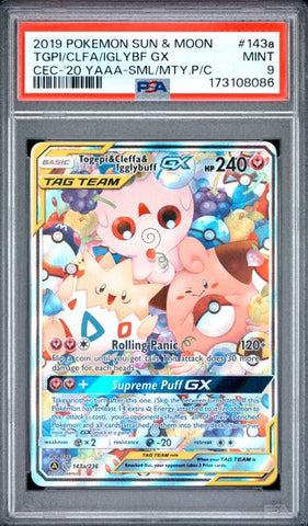 2019 POKEMON SUN & MOON COSMIC ECLIPSE #143a TGPI/CLFA/IGLYBF GX CEC-'20 YAAA-SML/MTY.P/C CEC-'20 YAAA-SML/MTY.P/C 2019 POKEMON SUN & MOON COSMIC ECLIPSE PSA 9
