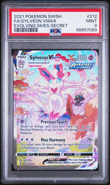 FA/SYLVEON VMAX EVOLVING SKIES-SECRET 2021 POKEMON SWORD & SHIELD EVOLVING SKIES PSA 9