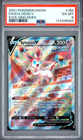 2021 POKEMON SWORD & SHIELD EVOLVING SKIES #184 FA/SYLVEON V EVOLVING SKIES EVOLVING SKIES 2021 POKEMON SWORD & SHIELD EVOLVING SKIES PSA 6