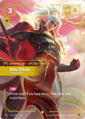 Image for Xin Zhao, Vigilant (T1 Worlds Champion Player Bundle) (T1A 002/005) (T1 2025 Worlds Champion Bundles) (T12025) - Riftbound: League of Legends Trading Card Game