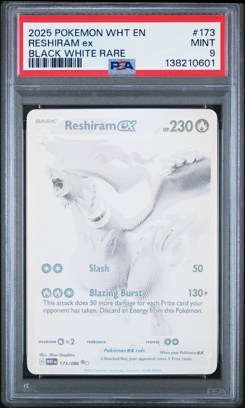 PSA 9 - RESHIRAM ex BLACK WHITE RARE 2025 POKEMON WHT EN-WHITE FLARE