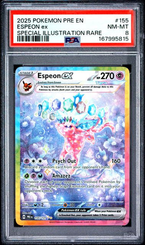 2025 POKEMON PRE EN-PRISMATIC EVOLUTIONS #155 ESPEON ex SPECIAL ILLUSTRATION RARE SPECIAL ILLUSTRATION RARE 2025 PRE EN PSA 8