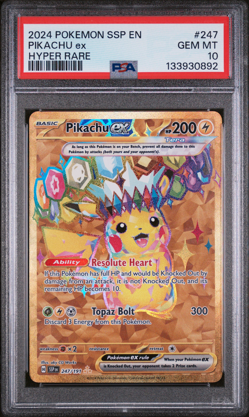 PSA 10 - PIKACHU ex HYPER RARE 2024 POKEMON SSP EN-SURGING SPARKS