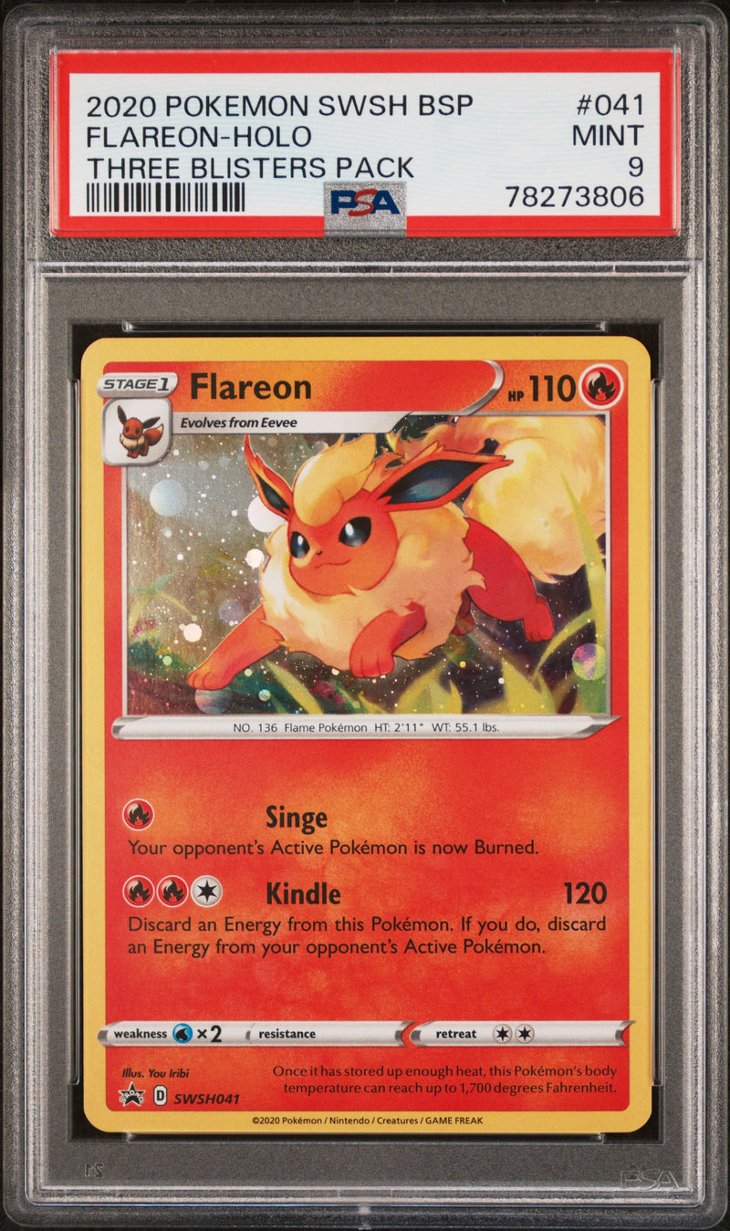 PSA 9 - FLAREON-HOLO THREE BLISTERS PACK 2020 POKEMON SWSH BLACK STAR PROMO