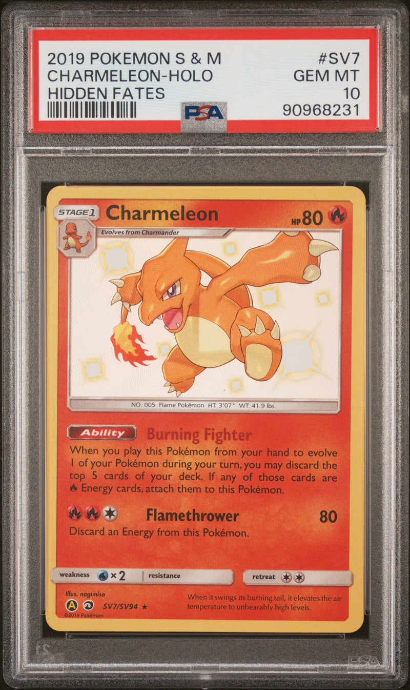 PSA 10 - CHARMELEON-HOLO HIDDEN FATES 2019 POKEMON SUN & MOON HIDDEN FATES