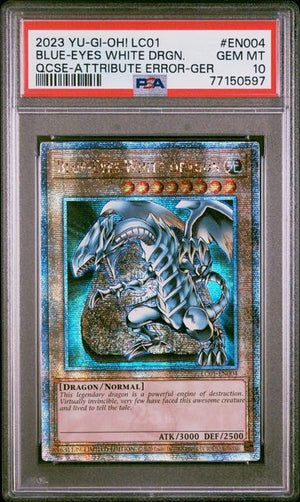 BLUE-EYES WHITE DRGN. QCSE-ATTRIBUTE ERROR-GER 2023 YU-GI-OH! LC01-LEGENDARY COLLECTION: 25TH ANNIVERSARY EDITION PSA 10