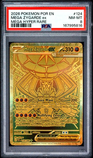 2026 POKEMON POR EN-PERFECT ORDER #124 MEGA ZYGARDE ex MEGA HYPER RARE MEGA HYPER RARE 2026 POR EN PSA 8
