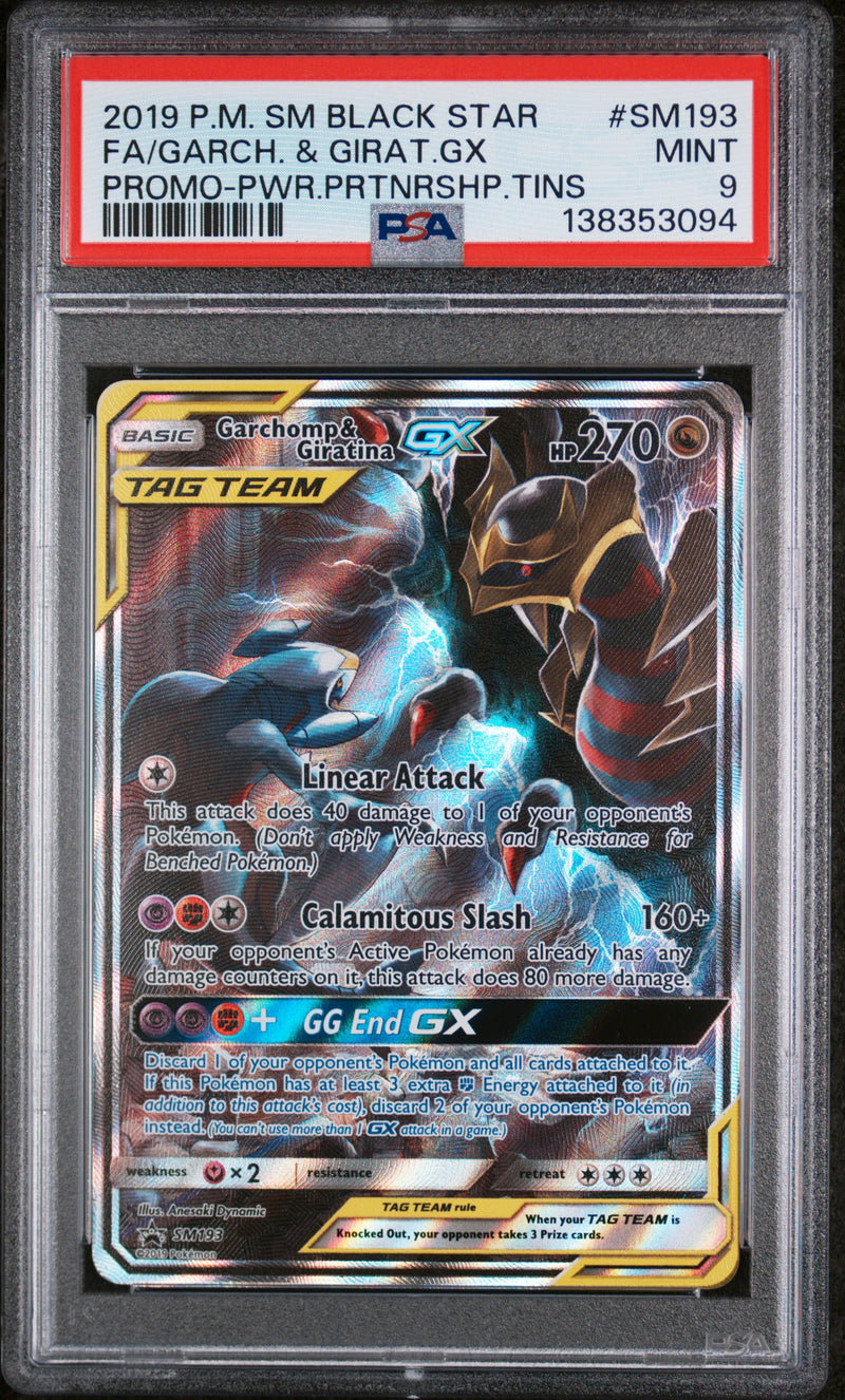 PSA 9 - FA/GARCH. & GIRAT.GX PROMO-PWR.PRTNRSHP.TINS 2019 POKEMON SM BLACK STAR PROMO